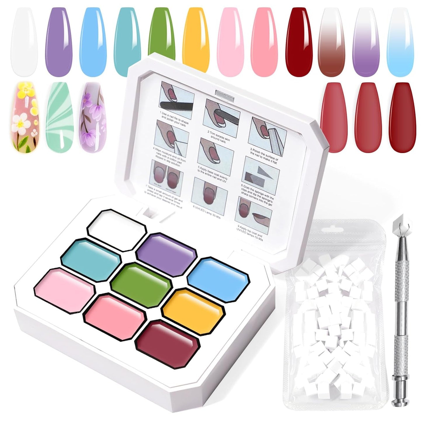 Gradient Painting Gel, 9 Bright Colors Ombre Gel Nail Polish Light Pink Blue Summer Kit Sponging for Pigment Pat Kit Aura Nails French Manicure Soak Off UV Bloom Summer Set