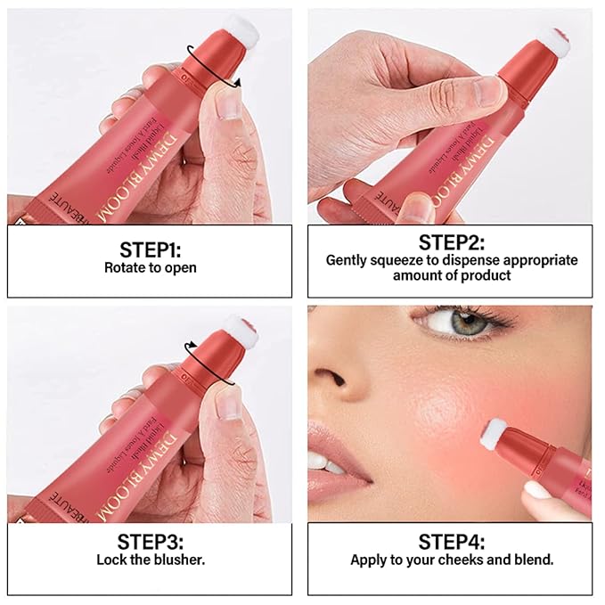 Blush Beauty Wand,Matte Face Blush Contour Wand with Cushion Applicator,Smooth Creamy Dewy Liquid Blush Wand,Blendable Blush Rouge Stick for Cheek,Cruelty-free,103 Rosa,Cool Pink
