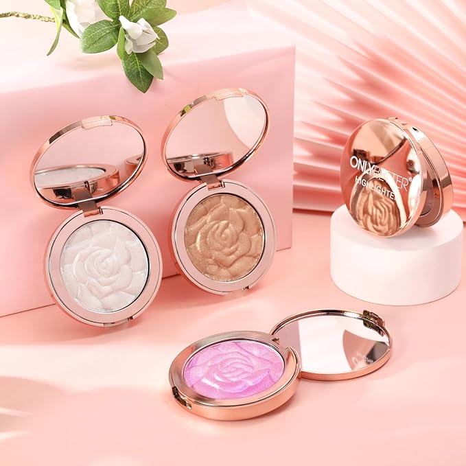 Highlighter Makeup, Cream Highlighter, Face Highlighter, Long Lasting Glitter Highlighter Makeup Palette - Purple Highlighter Makeup