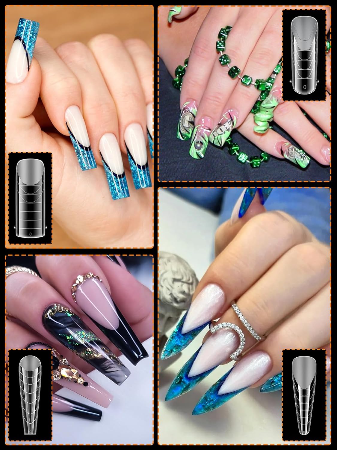 EBANKU Dual Form Kit, 288PCS Poly Gel Forms for French Nails, 8 Styles Reusable Silicone Pads, 5PCS Clips, Brush Pen, Files Buffer, Extension Kit for Beginner