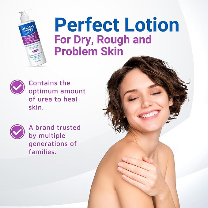 Dermal Therapy Extra Strength 5% AHA 10% Urea Body Lotion - Healing for Extremely Dry, Cracked Skin - Fragrance-Free - Sensitive Skin, Diabetes & Medication-Induced Dryness - 8 fl oz / 240 ml