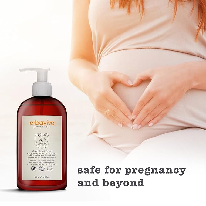 Erbaviva Organic Stretch Mark Oil for Pregnancy, Stretch Marks & Scars - 16 Fl Oz