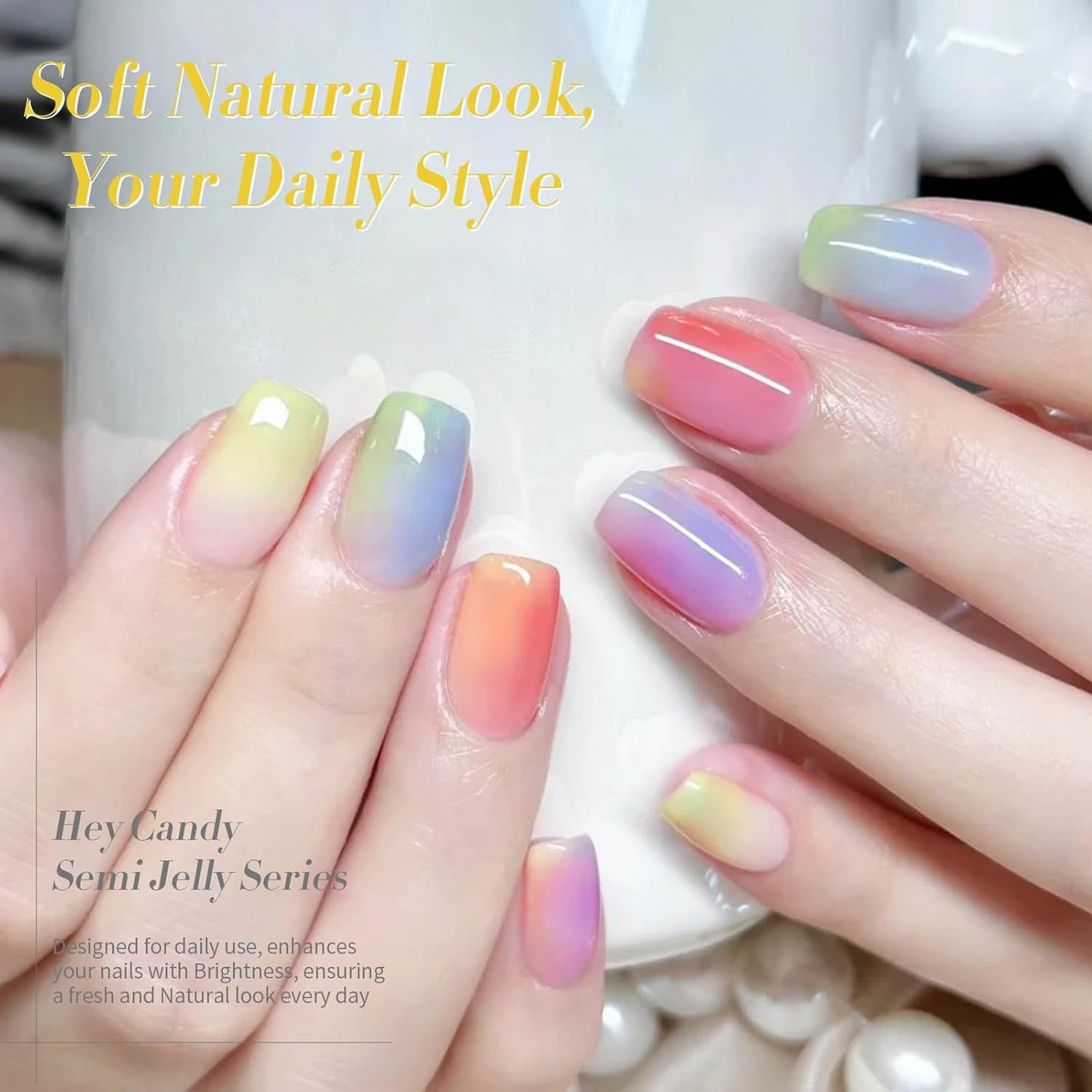 Born Pretty Jelly Pastel Gel Nail Polish Milky Jelly Gel Polish Spring Summer Macaron Candy Sweet Color Translucent Blue Red Green Yellow Pink Purple Easter Gift Nail Art Manicure DIY Home and Salon