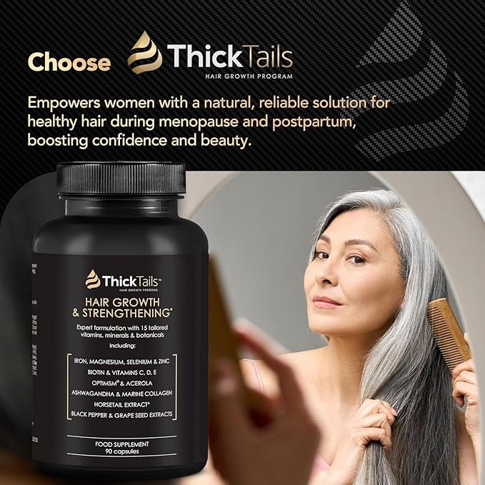Hair Growth Vitamins for Women with Biotin, Collagen Peptides, Vitamin C & Omega-3 – 90 Capsules – Hair Supplements for Menopause & Postpartum – Hormonal Balance Support & Thicker Hair for Women