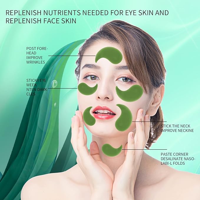 Green Seaweed Under Eye Masks (60 pcs),Eye Hydrolyzed Collagen Patches, Eye Gel Treatment Masks,Eye Pads for Dark Circles,Puffy Eyes,Under Eye Bags,Moisturizing,Anti-aging
