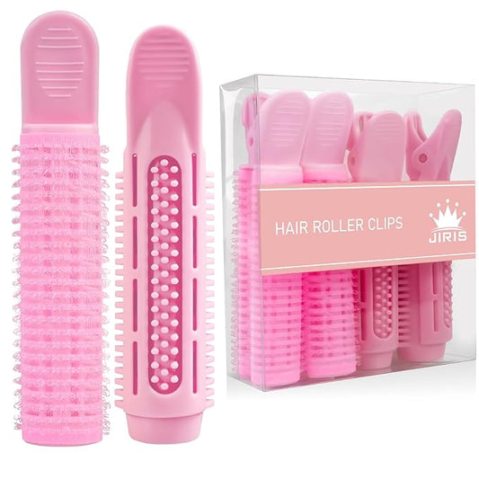 4PCS Volumizing Hair Clips for Root Lift & Volume - Instant Bangs Roller Clips for Effortless Curls & Lift - Velcro Rollers For Hair - Hair Rollers For Women - Pink