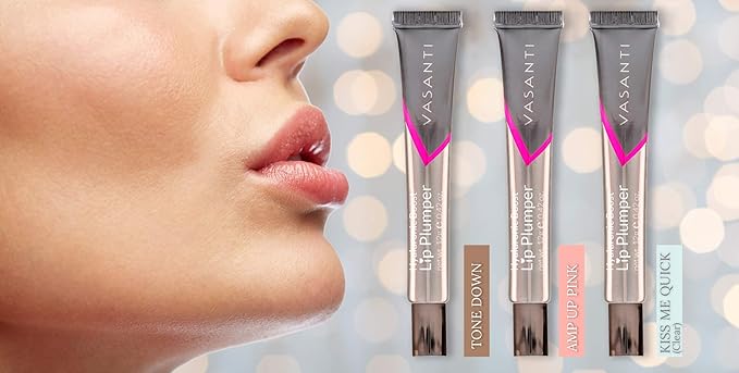 VASANTI Lip Plumper Hyaluronic Boost - Glossy, Non-Sticky, Paraben-Free, Hydrates, Softens and Volumizes Lips Natural Lip Plump Enhancer (Tone Down - Nude Brown)