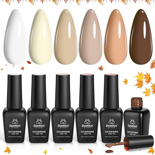 beetles Brown Gel Nail Polish Set Nude Gel Polish Nail Set 6 Colors Sandstorm Collection Peach Brown Natural Manicure Kit Soak Off Uv Led Lamp Needed for Women Gift Diy Home