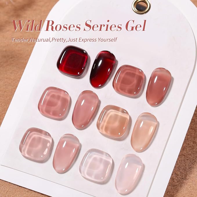 Born Pretty Jelly Burgundy Gel Nail Polish Blood Wine Red Nude Pink Gel Polish Sheer Transparent Halloween Gel Polish Kit Wild Rose for Salon Manicure and Nail Art DIY at Home 6Colors