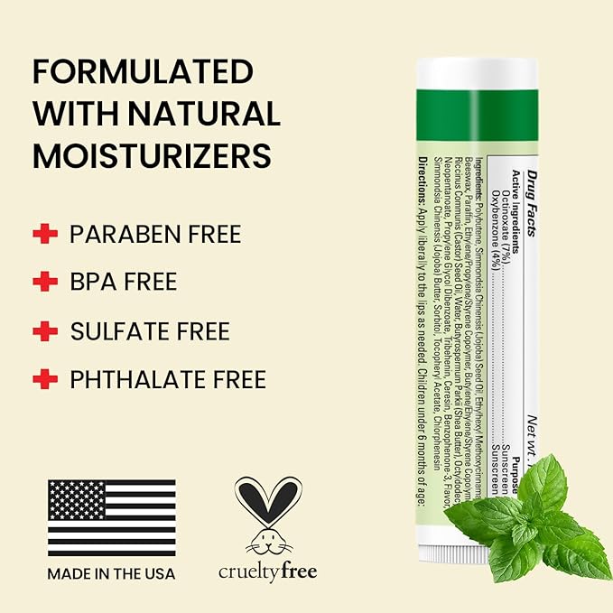 Original Udder Stick SPF Lip Balm, Soothing Moisturizer Sun Screen Balm for Dry Lips with Jojoba, Beeswax & Shea Butter, Total Lip Care, Hydration & Repair, Mint Flavor, 4 Pack