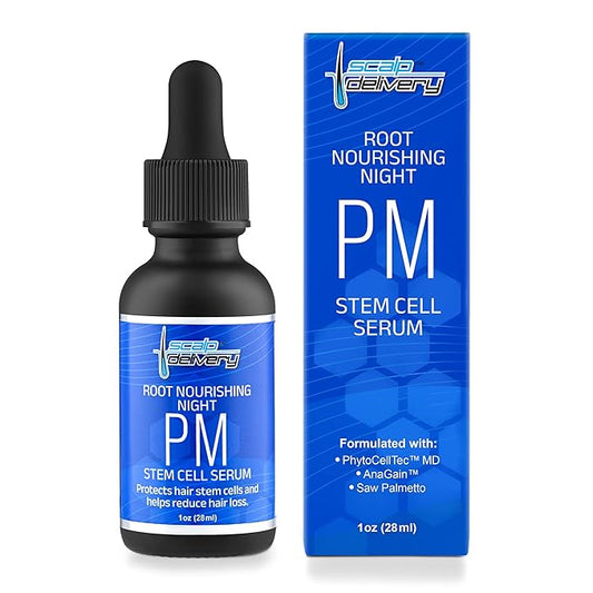 Stem Cell Serum for Men & Women - Helps Reduce Hair Loss - Strengthens & Thickens - Plant-Based - Combats Thinning Hair - Healthy Longer Hair - Root Nourishing Night (PM) - 28ml