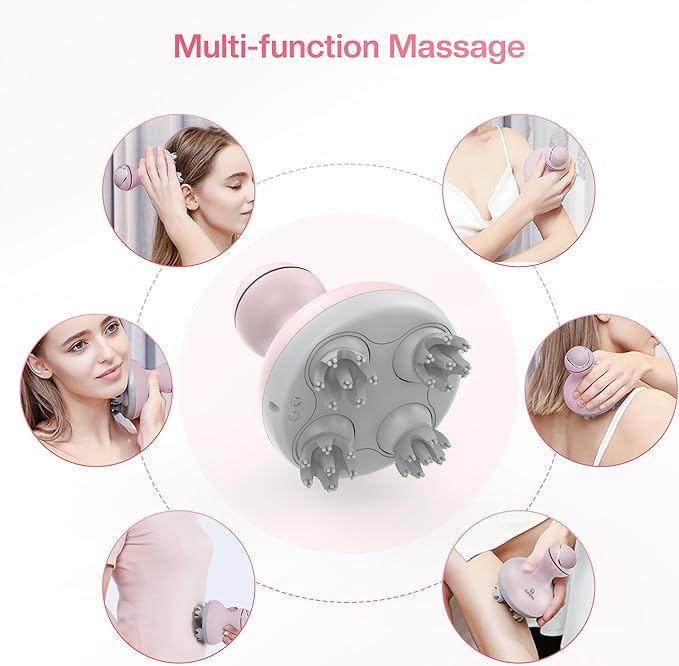 COMFIER Scalp Massager for Hair Growth, Waterproof & Full Body Kneading, 84 Massage Nodes, Handheld Head Scratcher, Cat Massager, Pink