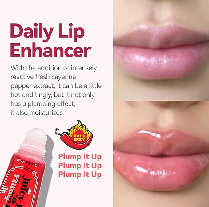 Roll On Plumping Lip Gloss, Spicy Lip Lip Oil, Lifter Gloss, Hydrating, Volumizes&High-Shine Lip Plumping Lip Glass Mirror Lip Glaze Lipstick, Plump& Pout Lip Plumper for Women Girls (#01)