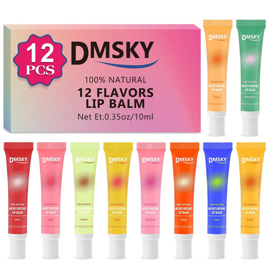 Dmsky Lip Gloss Bulk 12 Pack, Hydrating Squeeze Clear Lip Gloss Set with Shea Butter, Moisturizing High Shine Glossy Lip Oil for Dry Chapped Lips-12 Flavors