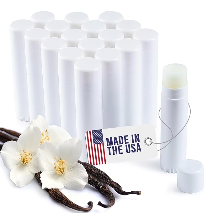 Lip Balm Bulk Unlabeled - Made in USA Bulk Chapstick - Natural Ingredients Vitamin E Shea Butter - Custom Chapstick Bulk For Party & Wedding Favors (18 Count, Vanilla)