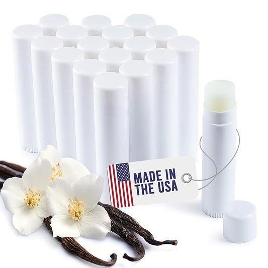 Lip Balm Bulk Unlabeled - Made in USA Bulk Chapstick - Natural Ingredients Vitamin E Shea Butter - Custom Chapstick Bulk For Party & Wedding Favors (18 Count, Vanilla)