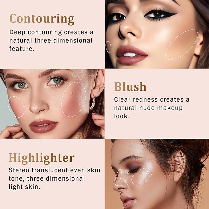 Contour Stick, Highlighter Stick, Blush Stick 3Pcs Cream Contour Kit with Contour Brush, Create Face Contour, Non-greasy, Waterproof Long-lasting Effect, Highlighter Makeup Stick (01-05-07, Light)