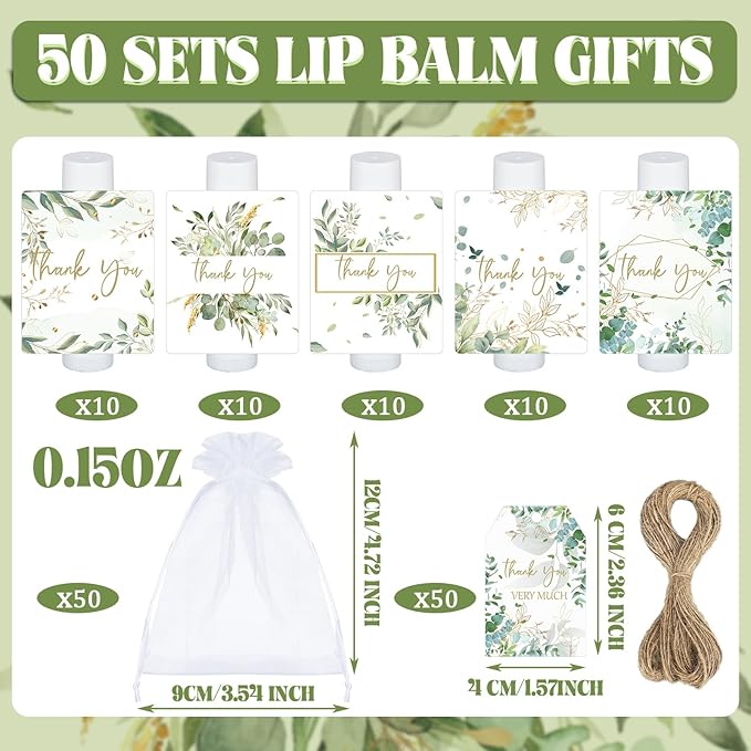50 Set Employee Appreciation Gifts Bulk Baby Shower Favors Lip Balms Bulk Thank You Gifts Wedding Bridal Shower Bachelorette Gifts Prizes for Guests Women Teacher Coworker Nurse(Eucalyptus)