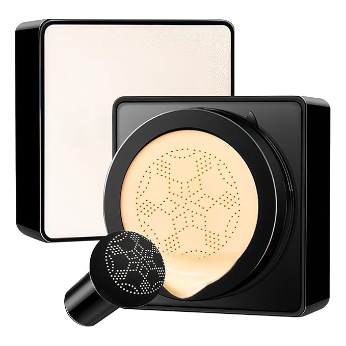 Air Cushion CC Cream Mushroom Head, Soothing Full Coverage Concealer CC Cream with Mushroom Makeup Sponge for Flawless Face Makeup (Buff Beige)