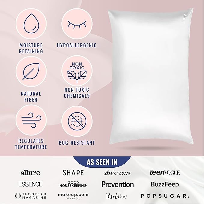 Blissy Silk Pillowcase - 100% Pure Mulberry Silk - 22 Momme 6A High-Grade Fibers - Silk Pillow Cover for Hair & Skin - Regular, Queen & King (Blissy White, Standard)