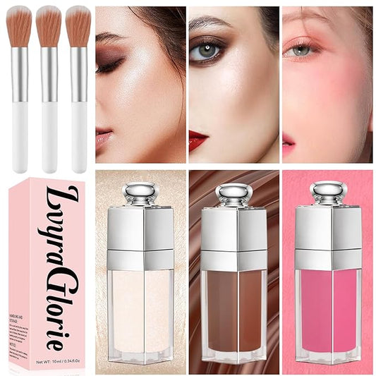 Contour Stick, Highlighter Stick, Blush Stick 3Pcs Cream Contour Kit with Contour Brush, Create Face Contour, Non-greasy, Waterproof Long-lasting Effect, Highlighter Makeup Stick (01-05-07, Light)