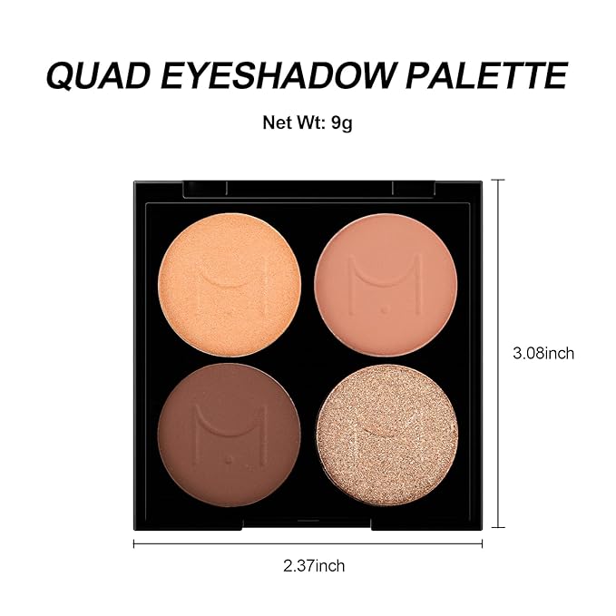 Erinde Quads Matte Eye Shadow Powder Makeup Palette, Nude Neutral Brown & Champagne Pink Shimmer Eyeshadow, Long Wearing Waterproof Everyday Eye Makeup, sombras de ojos, with Built-In Mirror, 02