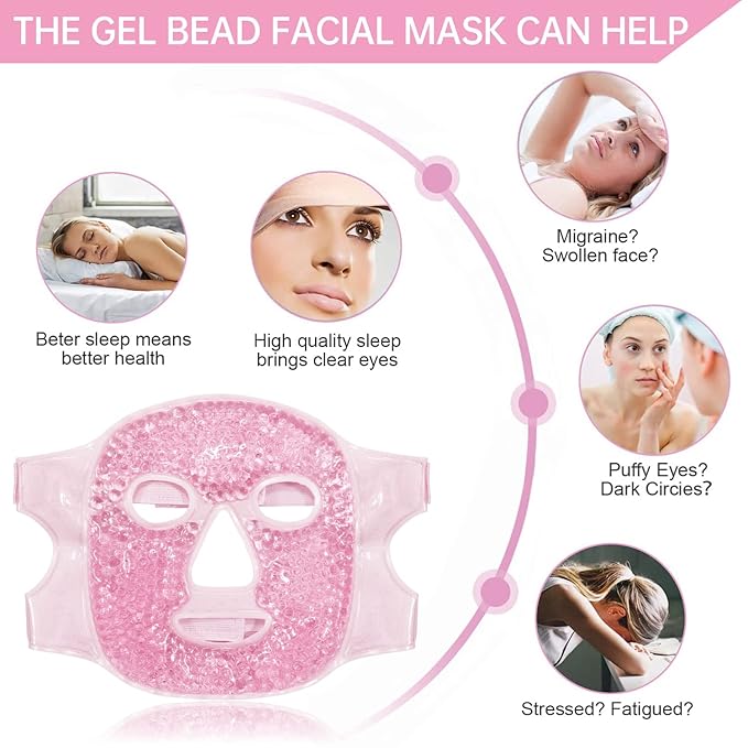 Ice Face Mask Reusable and Cold Gel Eye Mask for Puffiness/Dark Circles/Eye Bags/Dry Eyes/Headaches/Migraines/Stress Relief,Ice Pack for Eyes & Face (Pink)