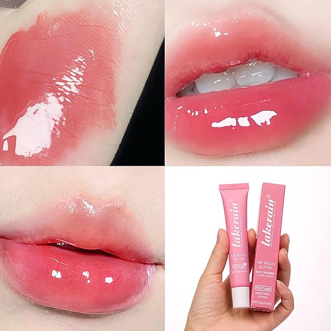 Lip Butter Balm, Day/Night Hydrating Lip Mask, Moisturizing Lip Balm Butter, Ultra-Nourishing Lip Care Moisturizer, Lip Butter Gloss Shine Lip Glow Oil Makeup#6 Pink Sugar
