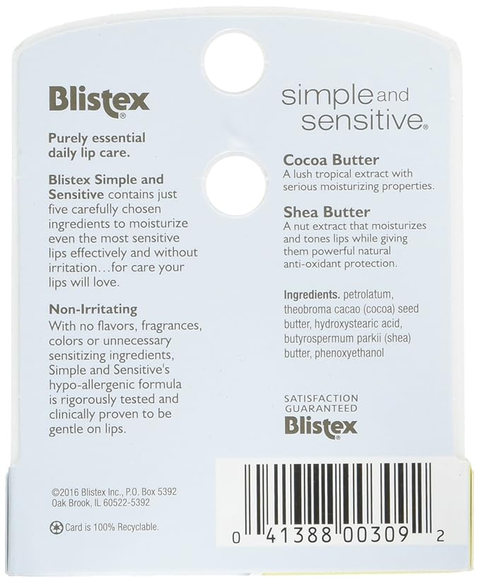 Blistex Simple and Sensitive Lip Moisturizer 0.15 oz (Pack of 2)