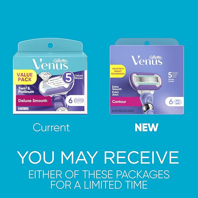 Gillette Venus Deluxe Smooth Swirl Womens Razor Blade Refills, 6 Count, Moisture Ribbon to Protect Against Irritation