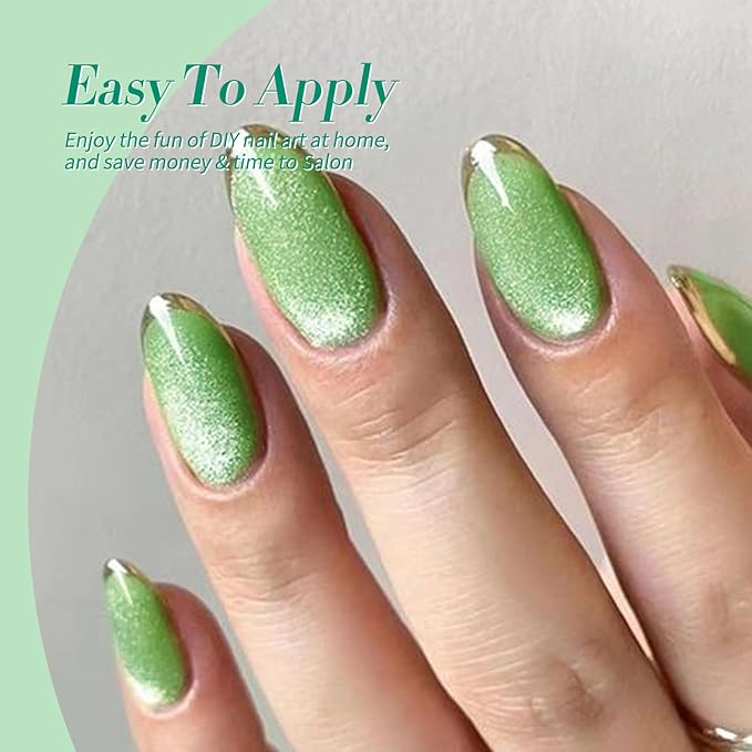 Born Pretty Gel Nail Polish Green Series,Jelly Transparent Gel Nail Polish, Cat Magnetic Eye,Shimmer Glitter Holographic Green Gel Polish Kit for Salon Manicure and Nail Art DIY at Home 6PCS 7ml