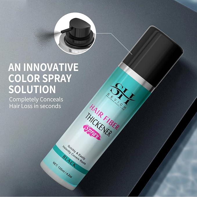 Sevich Hair Fiber Thickener Spray - Instant Hair Thickening Powder for Men & Women, Root Touch Up Hair Color, Hair Building Fibers for Thinning Hair, Waterproof, Sweatproof, Natural Look,120ml Black