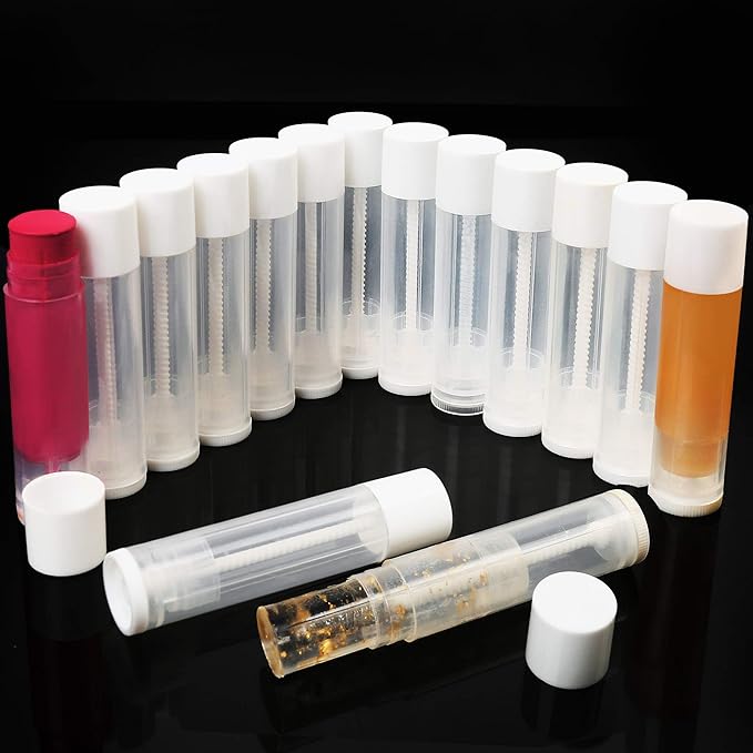 LotFancy Lip Balm tubes Empty, 60PCS 5.5ml (3/16 Oz), Clear Lip Balm Container Tubes with White Caps, BPA Free & Leak Free, Refillable