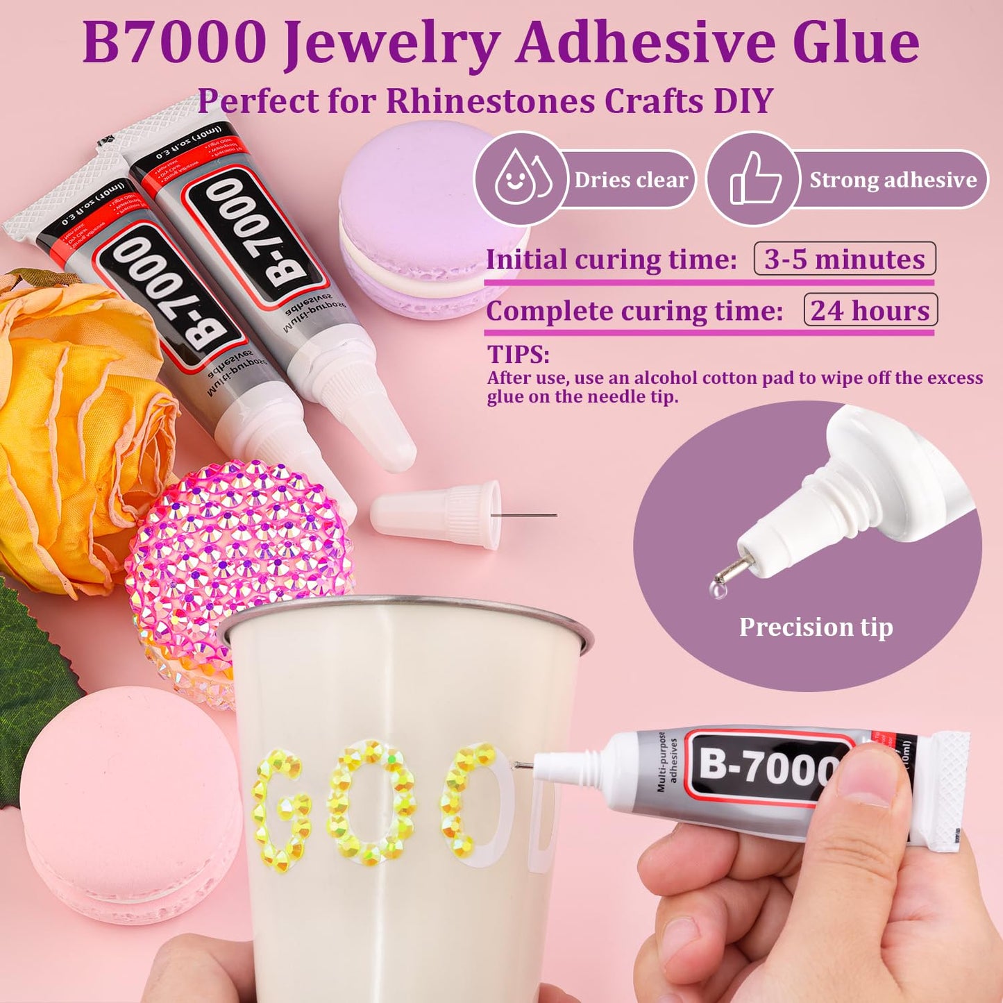 Resin Jelly Rhinestones for Crafting with B7000 Jewelry Glue, 2 Boxes Lemon Yellow AB Flatback Crystals with 3Pcs 10ml Glue, Bedazzling Non Hotfix Gems for DIY Tumblers Clothing Shoes Manicure