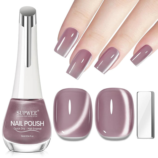 Magnetic Nail Polish Non Gel Quick Dry Glitter Cat Eye Nail Polish Cats Eye Toe Fingernail Air Drying Fast Lacquer Manicure Gift For Women Girls 16ml, 0.54fl oz