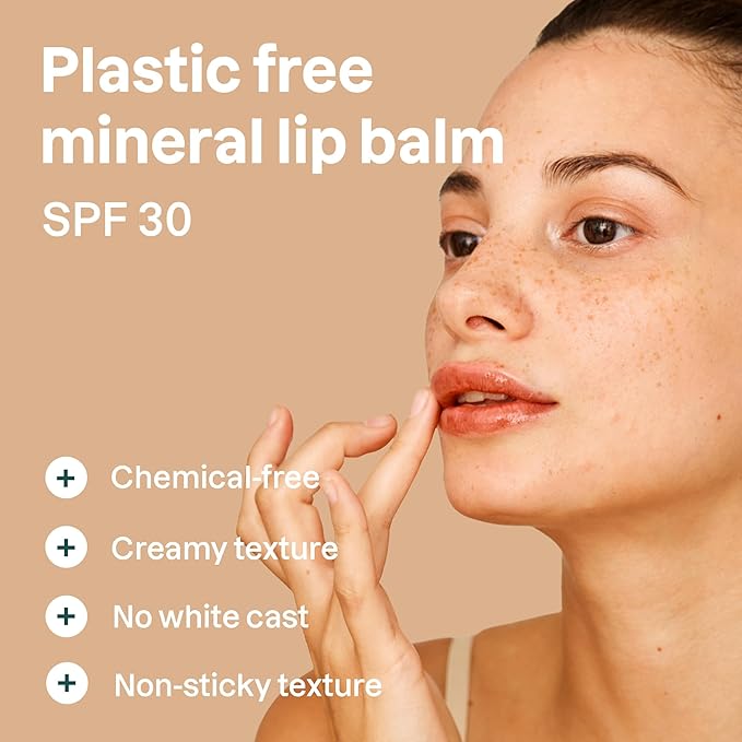 ATTITUDE Oceanly Tinted Lip Balm with SPF 30, EWG Verified, Plastic-Free, Broad Spectrum UVA/UVB Protection with Zinc Oxide, Vegan, Unscented, Peachy Shell, 0.3 Ounce