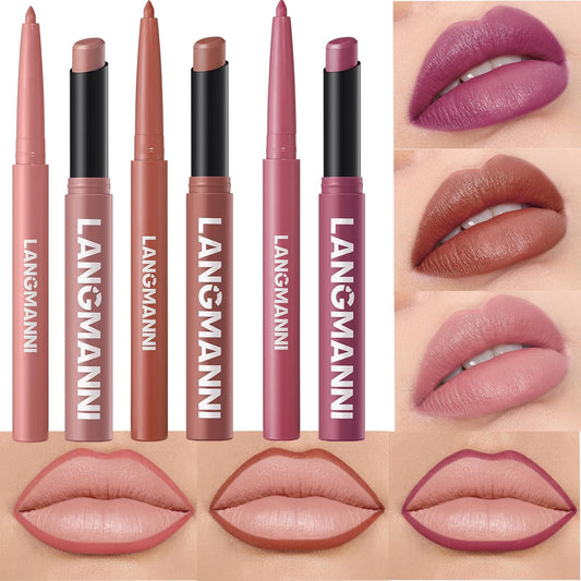 Jolilab 6Pcs Lip Set: 3 Colors Lip Liner+3 Colors Lipstick, Matte/Creamy,Smooth Creamy Texture,Long-Lasting,Bold/Nude Shades for Daily/Party, Vegan, Gift for Makeup Lovers.(#01+06+09)