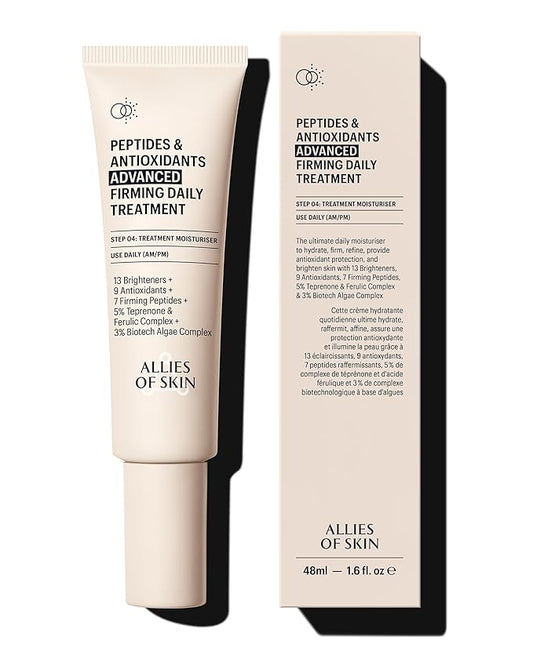 Allies of Skin Peptides & Antioxidants Advanced Firming Daily Treatment with 13 Brighteners, 9 Antioxidants, 7 Firming Peptides, 5% Teprenone & Ferulic Complex and 3% Biotech Algae Complex 48ml/1.6oz