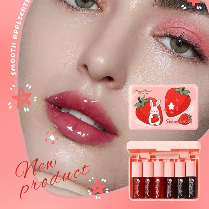 6 Colors Lip Tint Stain Set, Korean Velvet Watery Lip Stain Moisturizing Mini Liquid Lipstick, Multi-use Lip and Cheek Tint, Long lasting Non-Stick Cup Waterproof, Lip Color Makeup