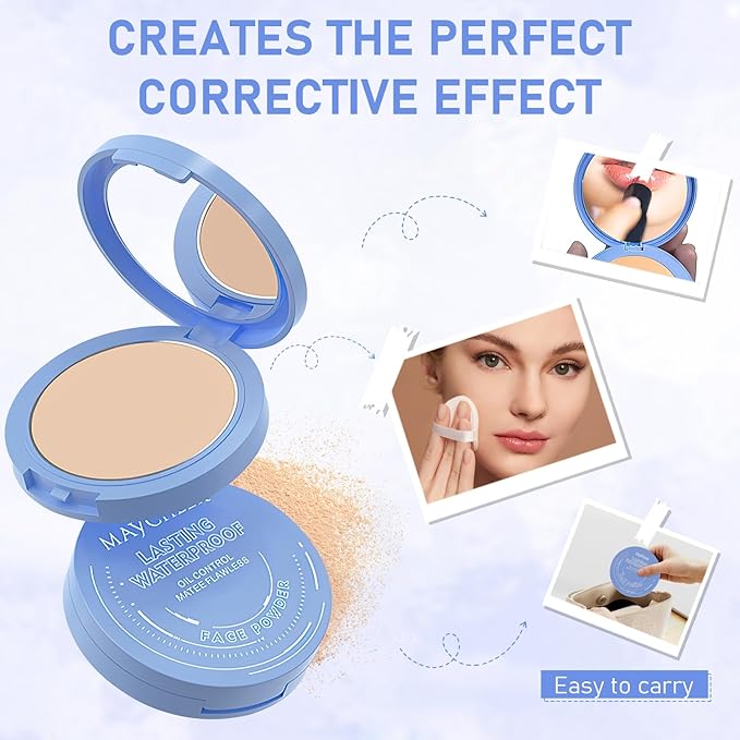 Maycheer Face Powder, Maycheer Setting Powder, Maycheer Lasting Waterproof Oil Absorbing Pressed Powder Compact, Lightweight Finishing Pressed Powder Compact (Natural Beige, 02)