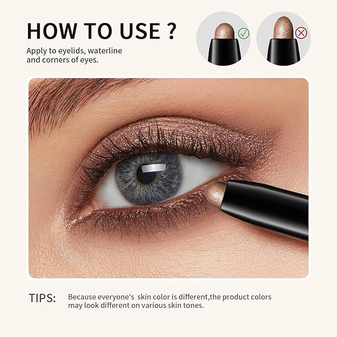 Eyeshadow Stick, Shimmer and Matte Cream Eye Shadow Brightener Sticks Eyeliner Pencil Crayon, Waterproof Long Lasting Eye Highlighter Stick Makeup,0.056 Oz(#2-Pecan)