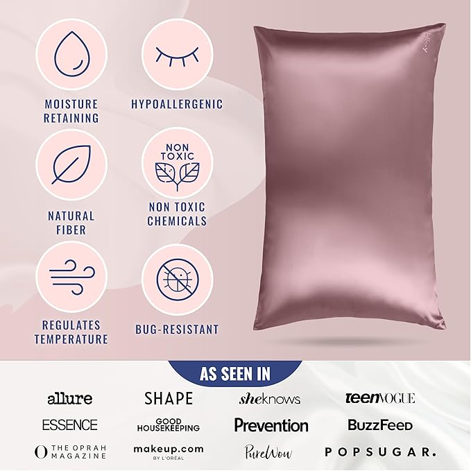 Blissy Silk Pillowcase - 100% Pure Mulberry Silk - 22 Momme 6A High-Grade Fibers - Silk Pillow Cover for Hair & Skin - Regular, Queen & King (Plum, King)