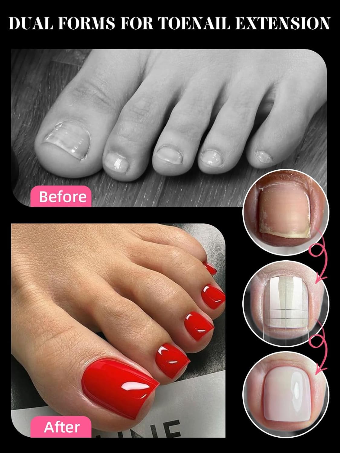 300 Pcs Toe Dual Nail Forms for Poly Extension Gel, EBANKU Toenail Dual Forms Reusable Full Cover Molds for French Tip Acrylic Toenails Pedicure for Salon & DIY at Home 15 Sizes