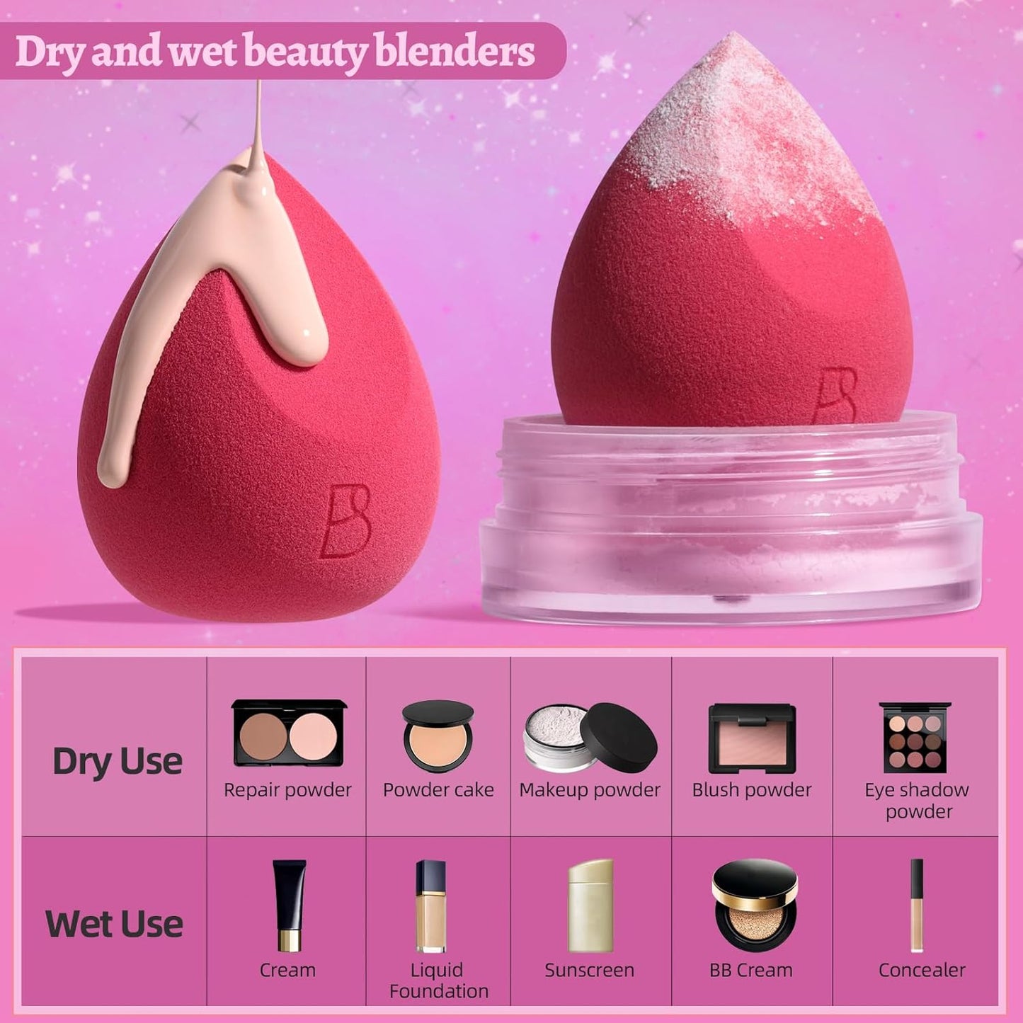 BS-MALL Professional Makeup Sponges Triangle Puff 49 Pcs- Pro V3.0 Cloud Technology Makeup Sponge Material Flawlessflow Mini Sponge Set & Triangle Puff With Waterproof Travel Silicone Bag Gift Set