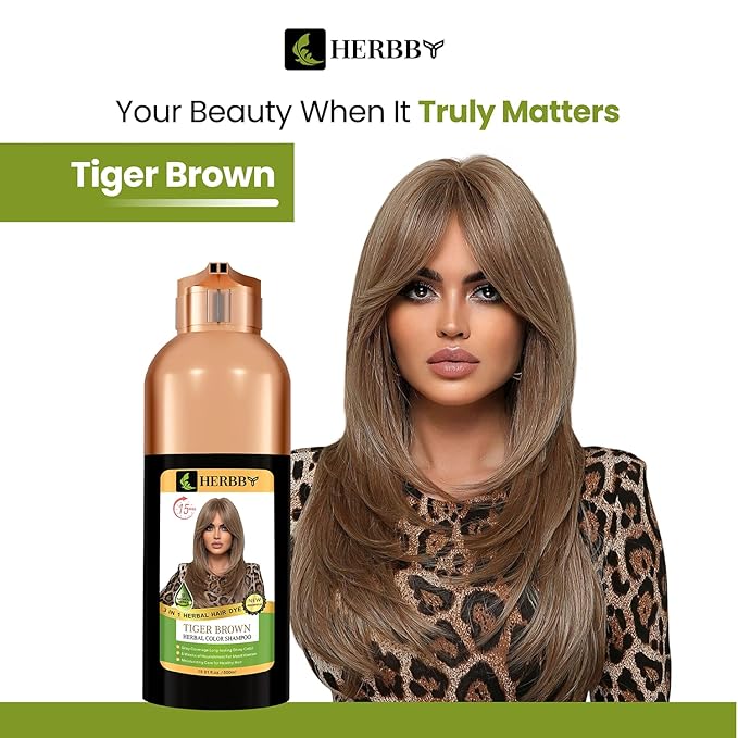 Hair Color Shampoo for Gray Hair Coverage&Color Transform with 9 Herbal Extracts –Long Lasting(6-8 Weeks),Shiny,Evenly Colored,Instant Hair Dye Shampoo&Conditioner, 500 Ml (TIGER BROWN COLOR)