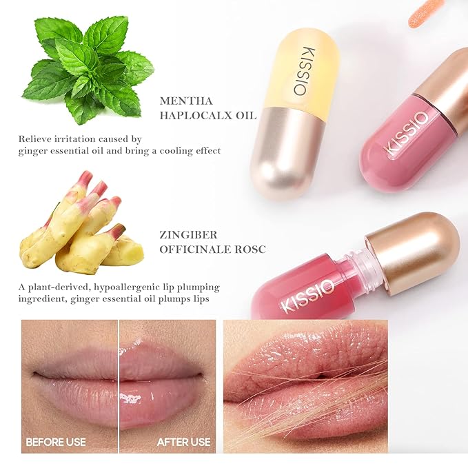 KISSIO Lip Plumper,Color Lip Plumper Gloss,Lip Enhancer,Plant Extracts Plumping Lip Serum,Moisturizing Lip Gloss for Fuller Lips and Hydrated Beauty Lips 5.5ml (05 Dogwood)