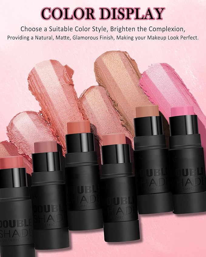 Cream Blush Stick Makeup for Cheeks, Multi Blush & Highlighter Contour Stick, Long Lasting Waterproof Creme Blush Bronzer Stick, Lightweight Matte and Dewy Finish, Face Shaping Makeup for Women-04