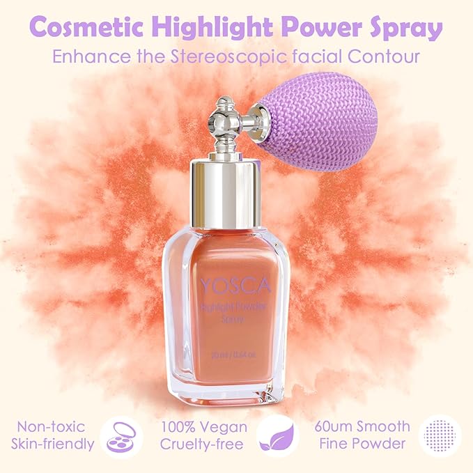 Yosca Highlighter Powder Spray, 20ML Cosmetic Grade Shimmer Powder Glitter Spray Sparkle Highlighter Makeup Festival Concert Accessorise for Rave Clothes Hair Face Nail Art - Metal Stawberry