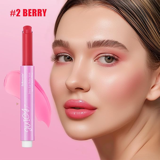 Juicy Lip Plump Shift, Slick Click Plumping Melting Lip Balm Hydrating & Moisturizing Color Changing Lipstick Lip Plumper Gloss, Shiny Glossy, Translucent Non-Sticky Tinted Lip Balm(#2 Berry)