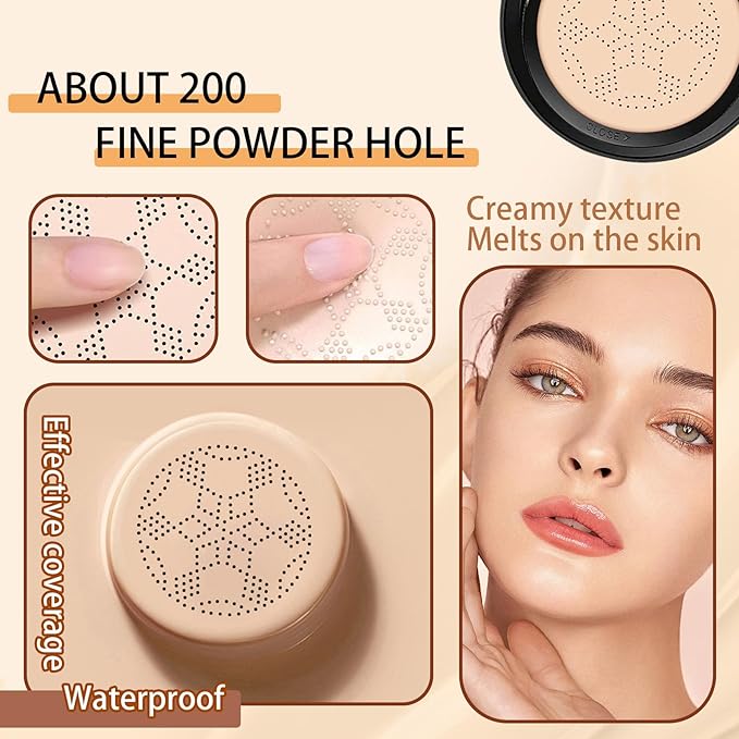 Mushroom Head Air Cushion CC Cream Foundation Makeup,Moisturizing Non-Greasy BB Cream Foundation,Long Lasting Matte Concealer Full Coverage Face Makeup Liquid Foundation for All Skin Types(Natural)